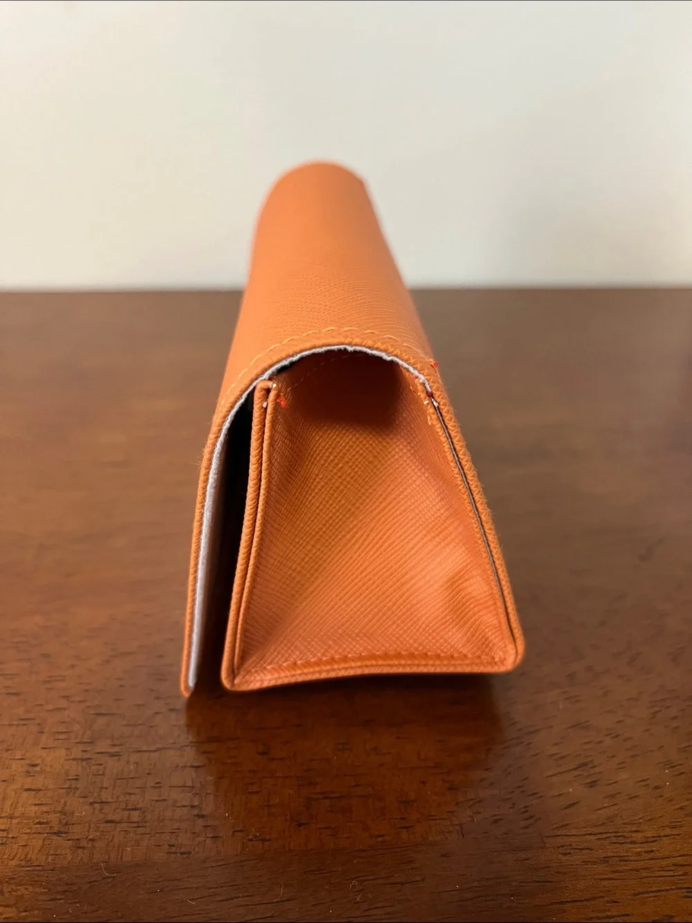 Tory Burch Bright Orange Saffiano Continental Glasses Case with Logo